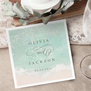 Elegant abstract sparkling ocean beach wedding napkins