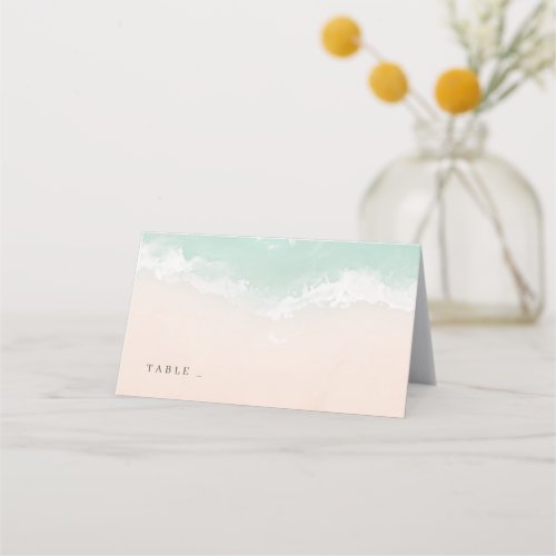 Elegant abstract sparkling ocean beach wedding place card