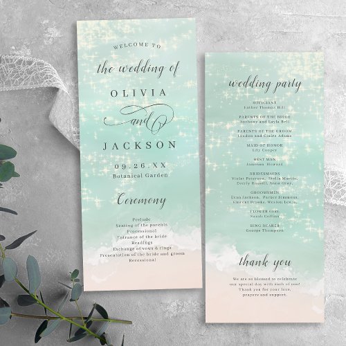 Elegant abstract sparkling ocean beach wedding  program