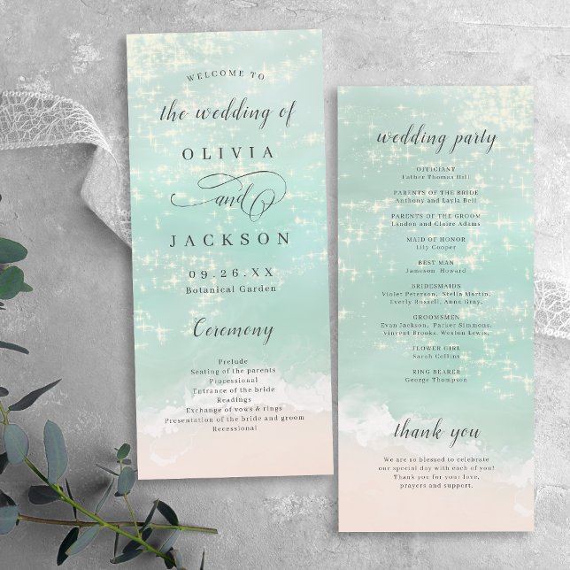 Elegant abstract sparkling ocean beach wedding  program (Elegant abstract sparkling ocean beach wedding program)