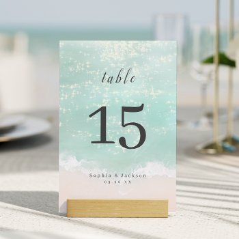 Elegant Abstract Sparkling Ocean Beach Wedding Table Number by AvaPaperie at Zazzle