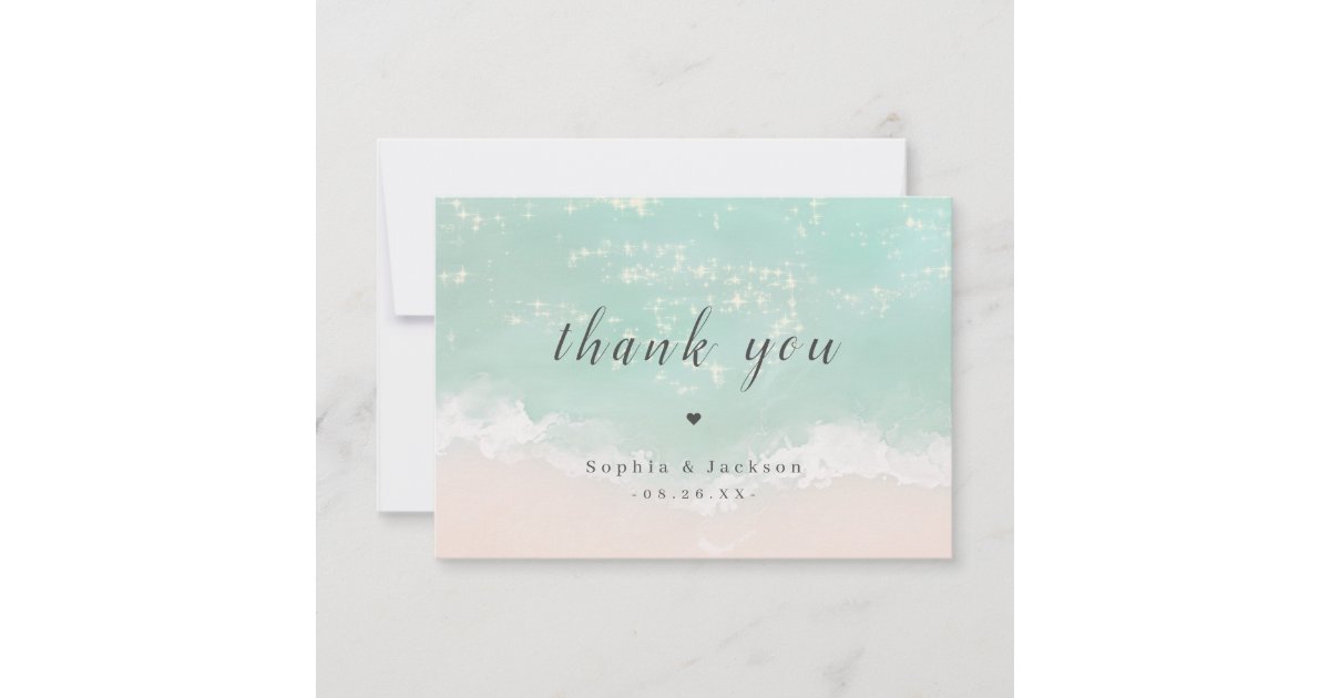 Elegant abstract sparkling ocean beach wedding thank you card | Zazzle