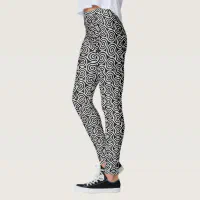 Elegant Abstract Spiral Circles in Black & White Leggings