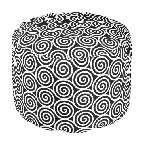 Elegant Abstract Spiral Circles in Black  White Pouf