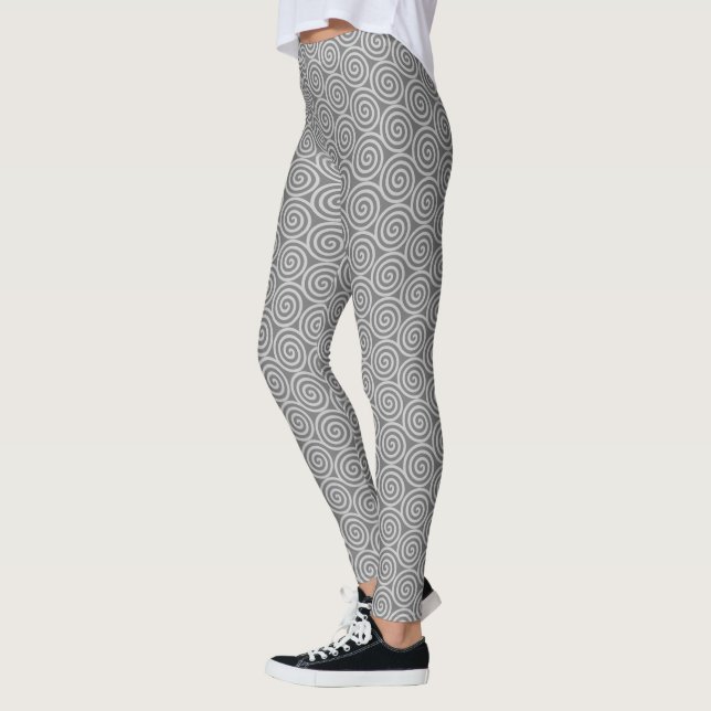 Elegant Abstract Spiral Circles on Gray Shades Leggings (Left)