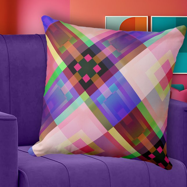 Elegant Abstract Spring Pattern Pillow (Pillow with an abstract geometric colorful pattern reminding of spring.)