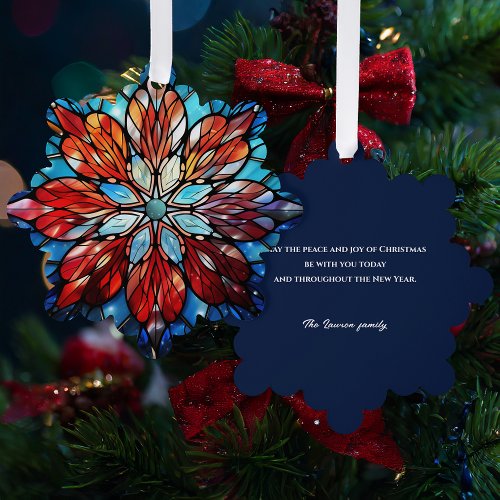 Elegant Abstract Stained Glass Christmas Flower  Ornament Card