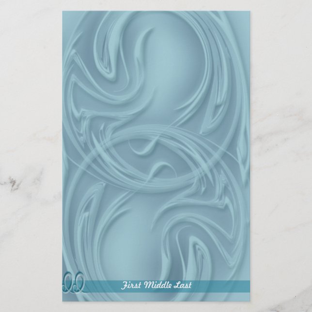 Elegant Abstract Strokes Over Blue Personalized Stationery (Front)