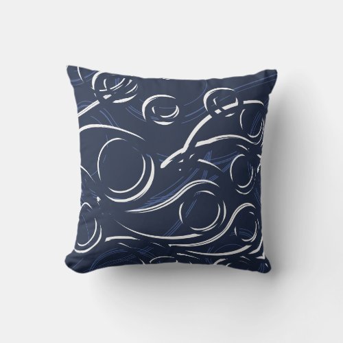 Elegant Abstract Swirls  Navy Blue  White Throw Pillow