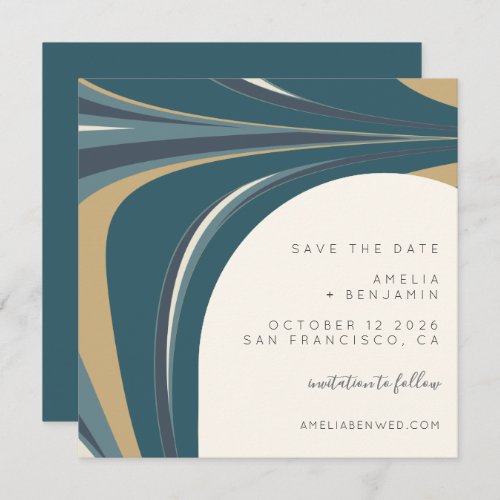Elegant Abstract Teal Emerald Gold Modern Square Save The Date