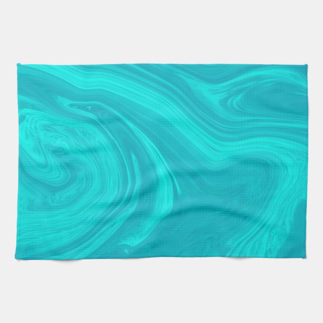 Elegant Abstract Teal Liquid Marble Artwork | Kitchen Towel (Horizontal)