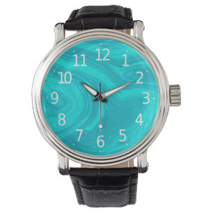 Elegant Abstract Teal Liquid Marble Artwork   Watch