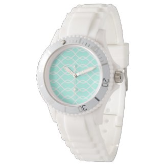 Elegant Abstract Teal Wave Pattern Wristwatch