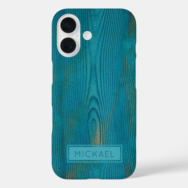 Elegant Abstract Teal Wood grain Texture Monogram Case-Mate iPhone Case (Back)