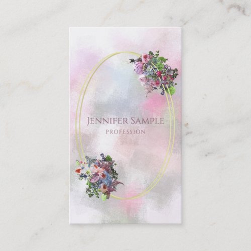 Elegant Abstract Watercolor Flowers Gold Frame Business Card