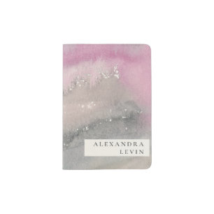 Elegant Abstract Watercolor Gray and Purple Name Passport Holder