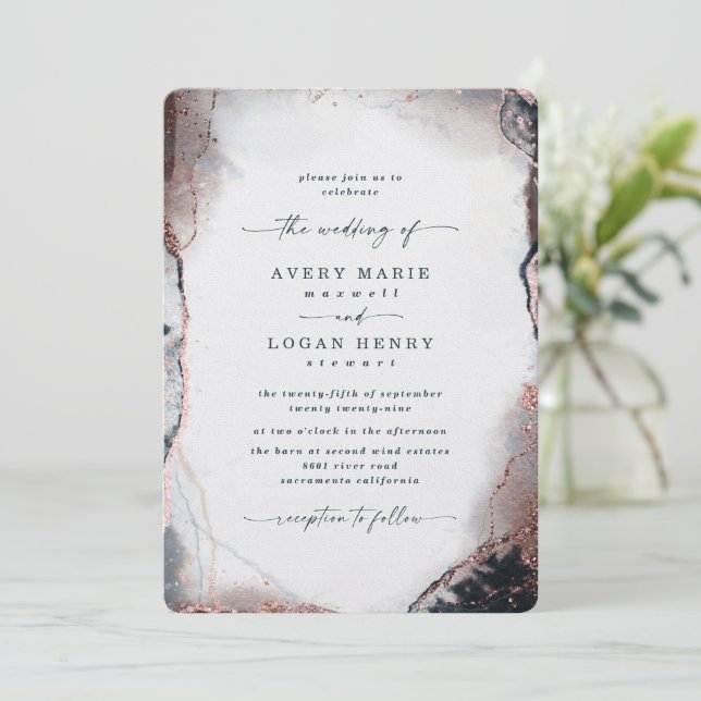 Elegant Abstract Watercolor Moonlight Wedding Invitation (Standing Front)