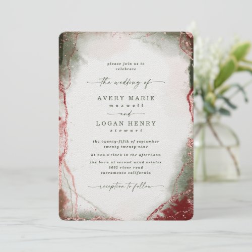 Elegant Abstract Watercolor Terra Rosa Wedding Invitation