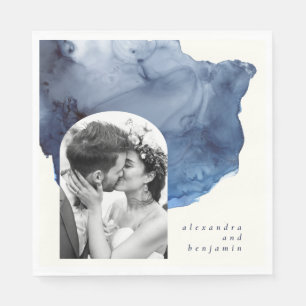 Elegant Abstract Watercolor Wedding Photo Custom Napkins