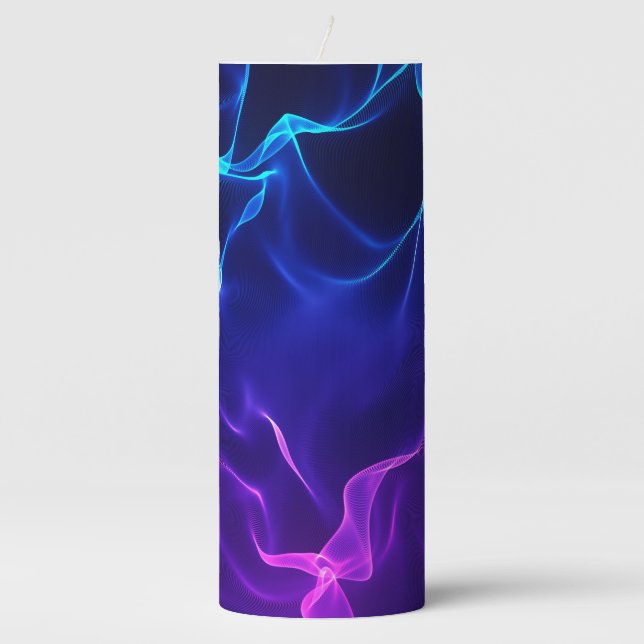 Elegant Abstract Waves -blue and purple- Pillar Candle (Front)