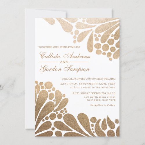 Elegant Abstract White Gold Pattern Wedding Invitation