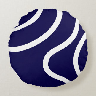 Elegant Abstract White Lines on Dark Blue Round Pillow