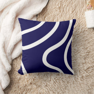 Elegant Abstract White Lines on Dark Blue Throw Pillow
