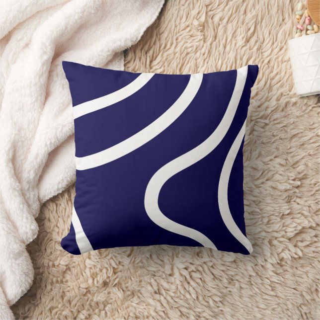 Elegant Abstract White Lines on Dark Blue Throw Pillow (Blanket)