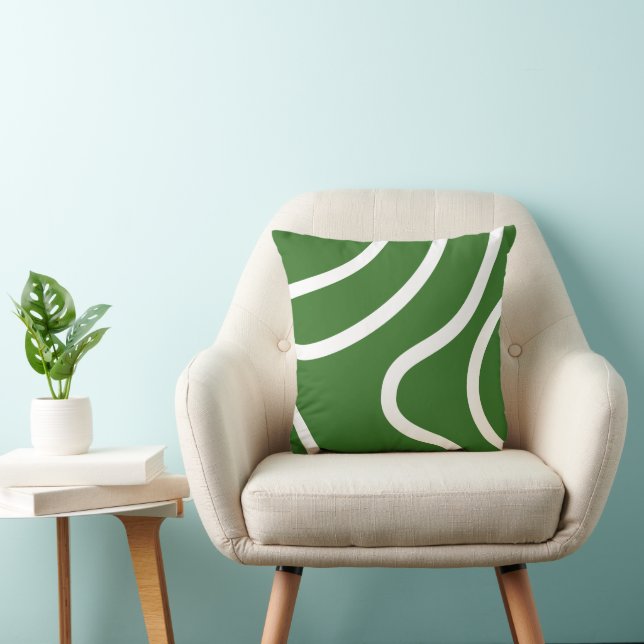 Elegant Abstract White Lines on Green Background Throw Pillow (Chair)