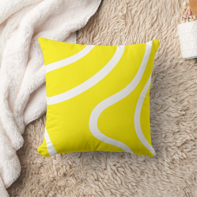 Elegant Abstract White Lines on Yellow Background Throw Pillow (Blanket)