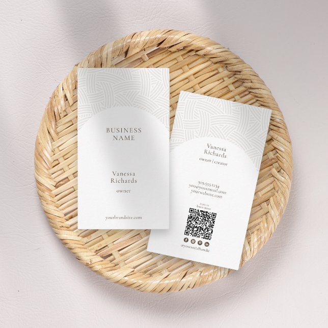 Elegant Abstract White Weave Business QR Code  Card (Creator Uploaded)