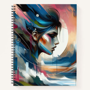 Elegant abstract woman face spiral notebook