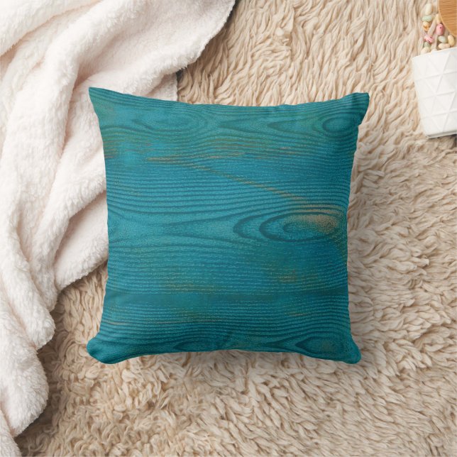 Elegant Abstract Wood grain Texture Teal blue Throw Pillow (Blanket)