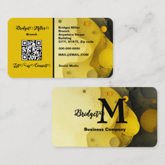 Elegant Abstract Yellow Black Geometric QR Busines Business Card