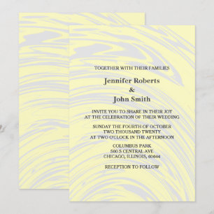 Elegant Abstract Yellow Creamy Grey Ivory Wedding Invitation