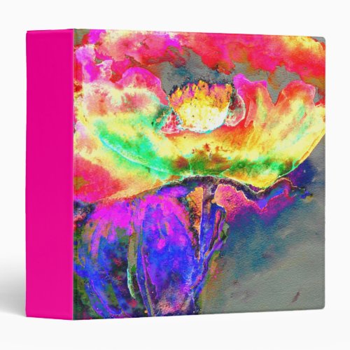 Elegant abstract yellow pink floral flower poppy 3 ring binder