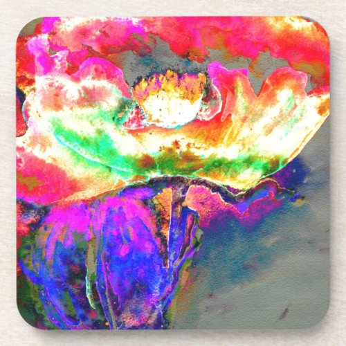 Elegant abstract yellow pink floral flower poppy drink coaster