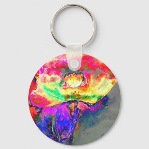 Elegant abstract yellow pink floral flower poppy keychain