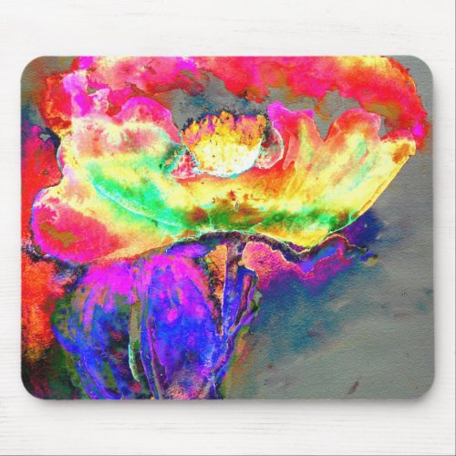 Elegant abstract yellow pink floral flower poppy mouse pad