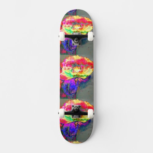 Elegant abstract yellow pink floral flower poppy skateboard deck