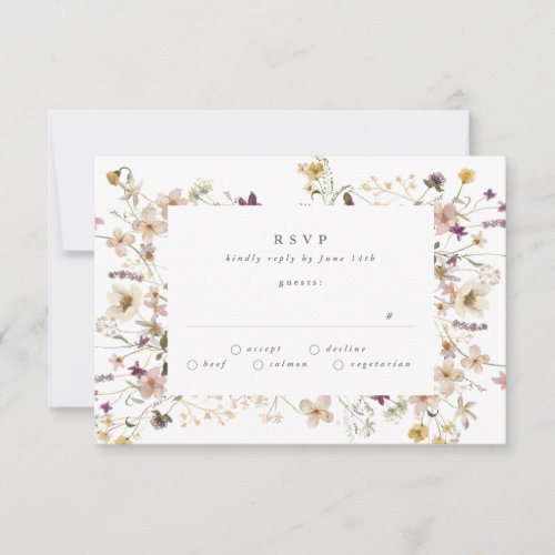 Elegant Abundance Dried Wildflower Pampas Wedding RSVP Card