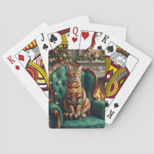 Elegant Abyssinian Cat Regal Holiday Portrait Art Poker Cards