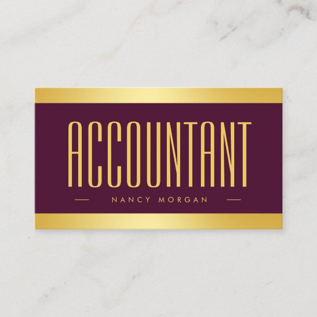 Elegant Accountant Burgundy And Gold  Business Card (Front)