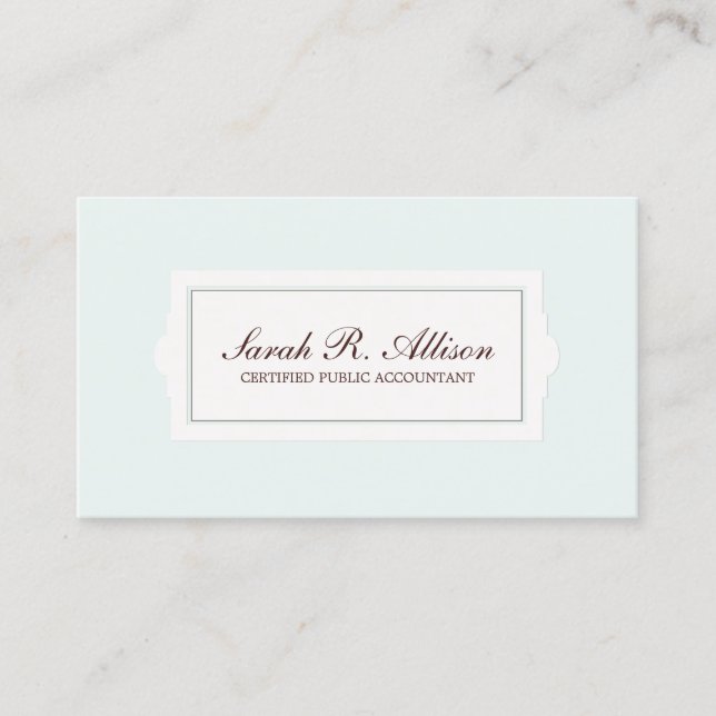 Elegant Accountant Plaque Style Light Blue Business Card (Front)