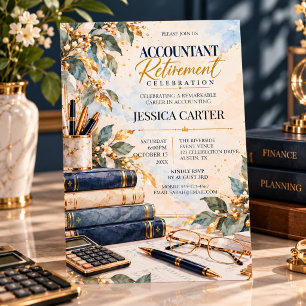 Elegant Accountant Retirement Party Navy Gold Invitation