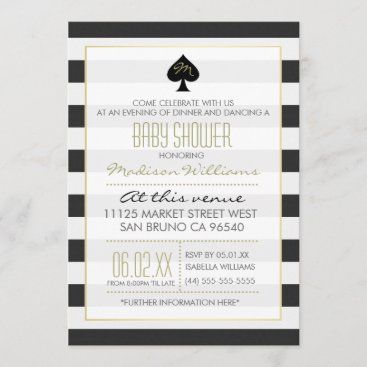 Elegant Ace of Spades on Stripes Baby Shower Invitation