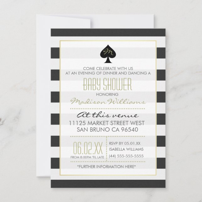 Elegant Ace of Spades on Stripes Baby Shower Invitation (Front)