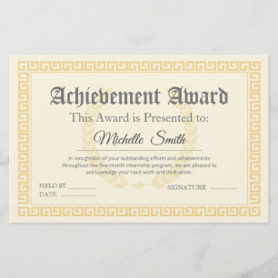 Elegant Achievement Award Certificate Personalized