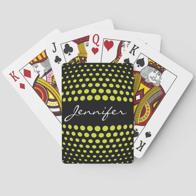 Elegant Acid Green Polka Dots Pattern Poker Cards (Back)