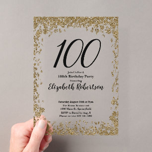 Elegant Acrylic 100th Birthday Invitation in Gold